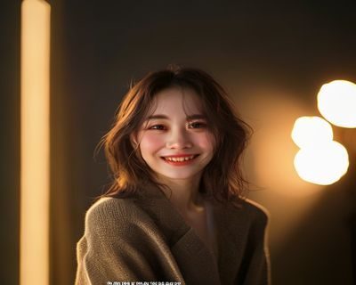 风间由美个人写真，清新自然的日本女演员面带微笑，背景为柔和暖光摄影棚，气质优雅亲切